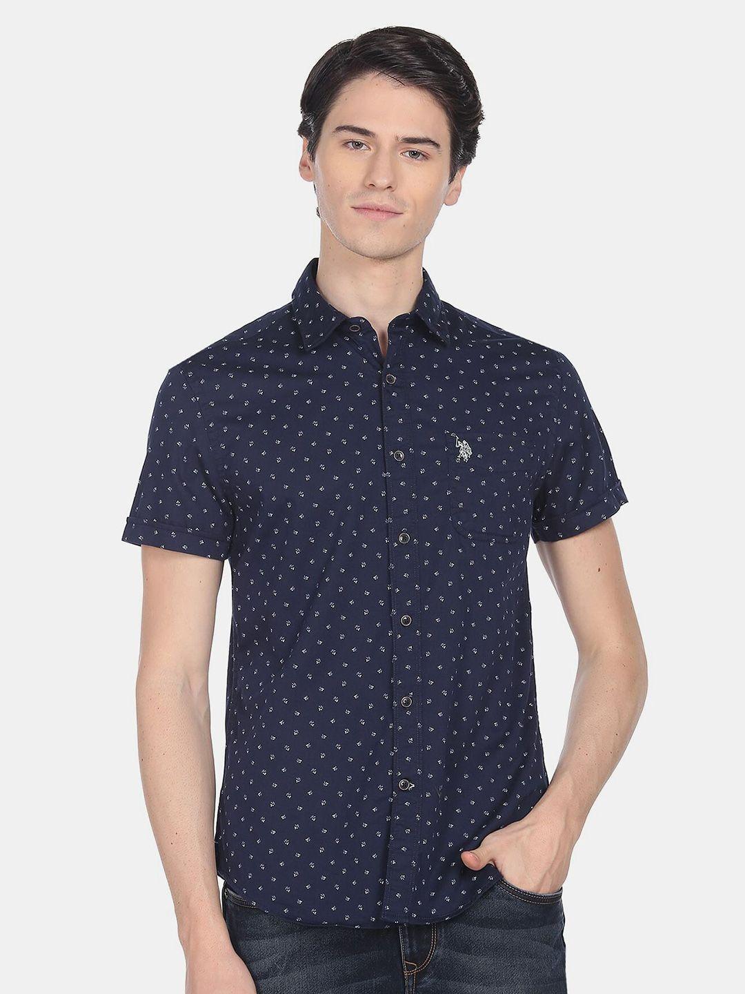 u.s. polo assn. denim co. men slim fit printed casual cotton shirt