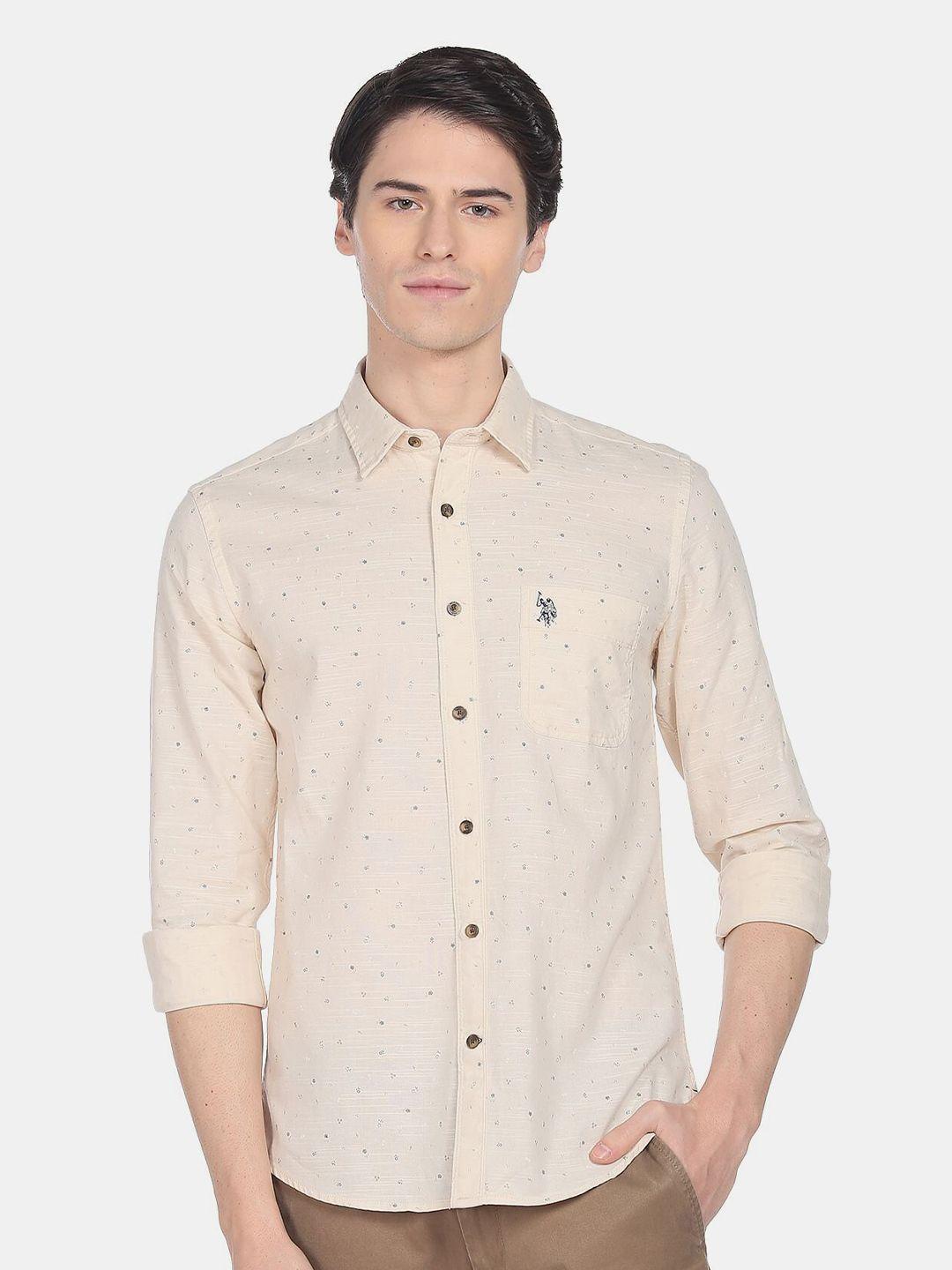 u.s. polo assn. denim co. men slim fit printed casual cotton shirt