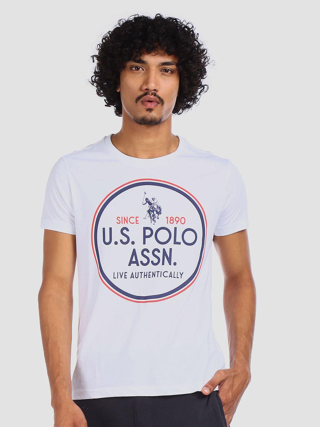 u.s. polo assn. denim co. men white printed slim fit round neck pure cotton t-shirt