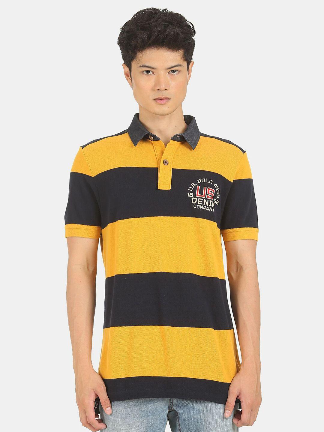 u.s. polo assn. denim co. men yellow & black striped polo collar cotton t-shirt