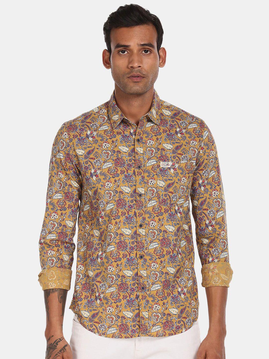 u.s. polo assn. denim co. men yellow regular fit printed casual cotton shirt