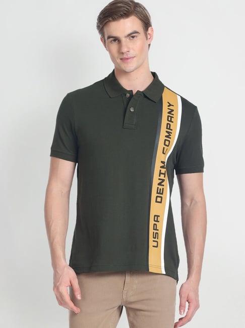 u.s. polo assn. denim co. mid olive muscle fit printed polo t-shirt