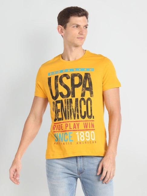 u.s. polo assn. denim co. mustard cotton muscle fit printed t-shirt