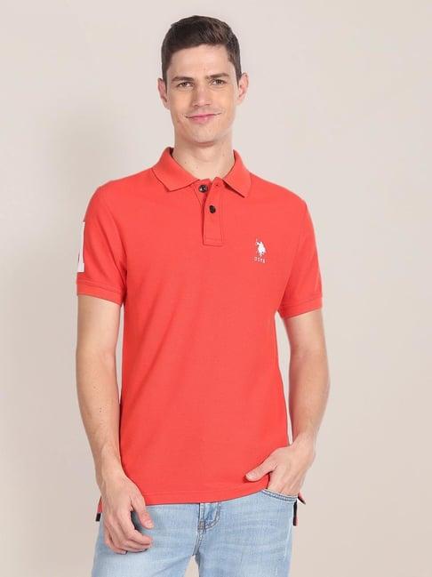 u.s. polo assn. denim co. orange cotton muscle fit polo t-shirt