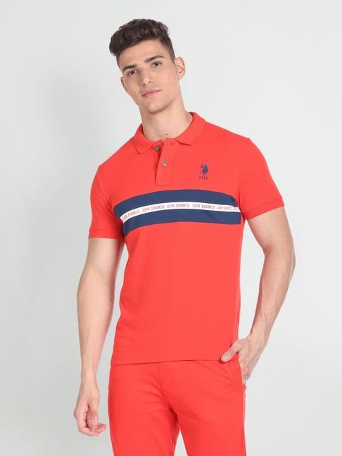 u.s. polo assn. denim co. red cotton muscle fit printed polo t-shirt