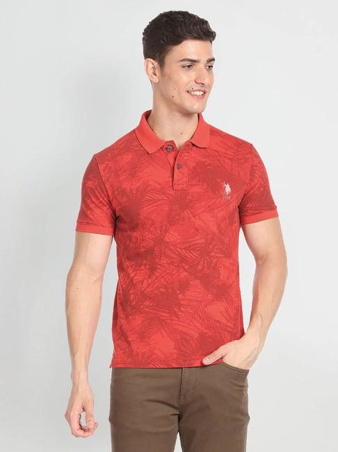 u.s. polo assn. denim co. red slim fit printed cotton polo t-shirt