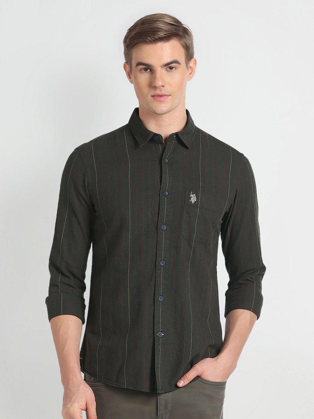 u.s. polo assn. denim co. slim fit vertical striped casual shirt