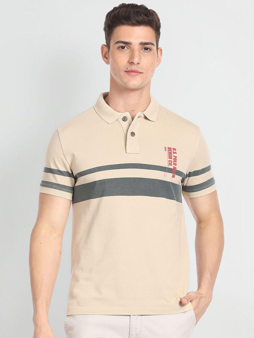 u.s. polo assn. denim co. striped polo collar pure cotton slim fit t-shirt