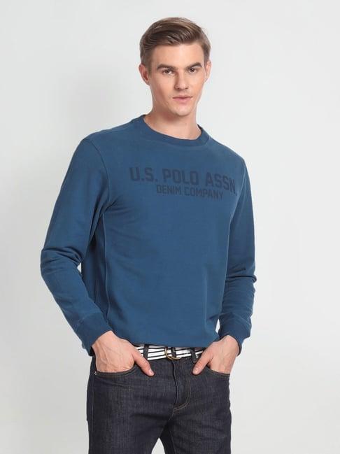 u.s. polo assn. denim co. teal cotton regular fit printed sweatshirt