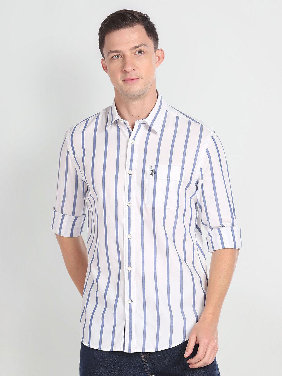 u.s. polo assn. denim co. vertical striped slim fit pure cotton casual shirt