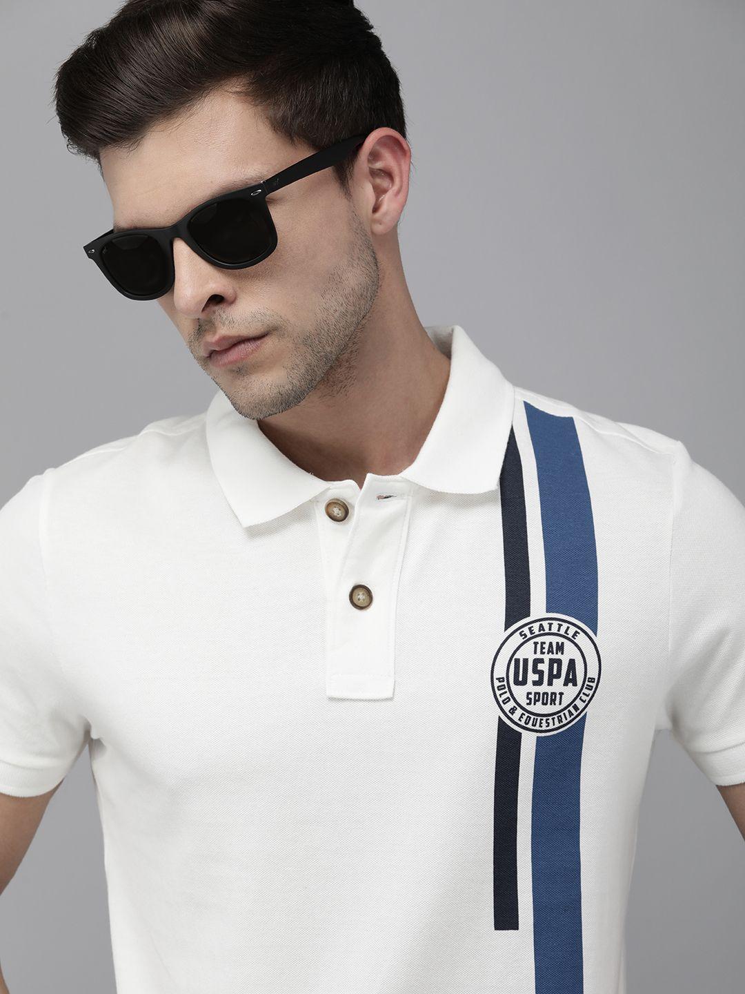 u.s. polo assn. denim co. white brand logo striped pure cotton slim fit t-shirt