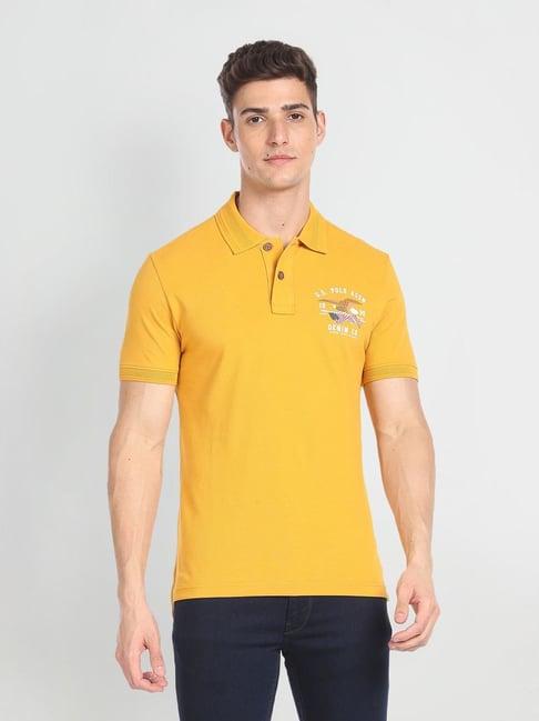 u.s. polo assn. denim co. yellow cotton regular fit polo t-shirt