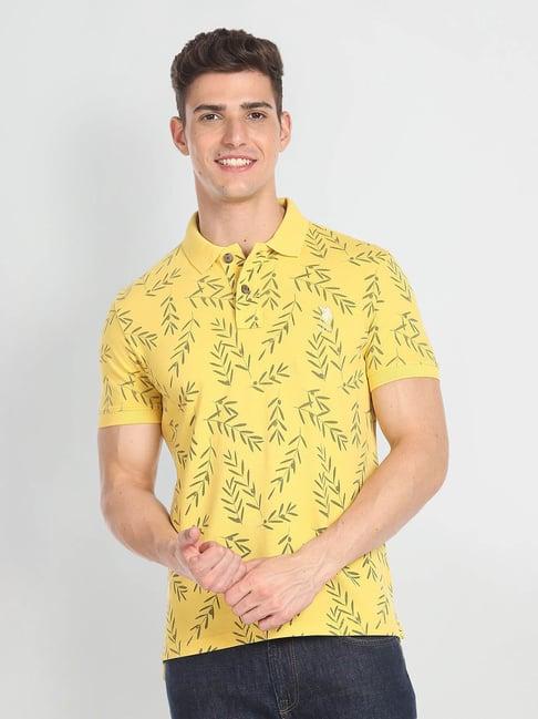 u.s. polo assn. denim co. yellow slim fit printed cotton polo t-shirt