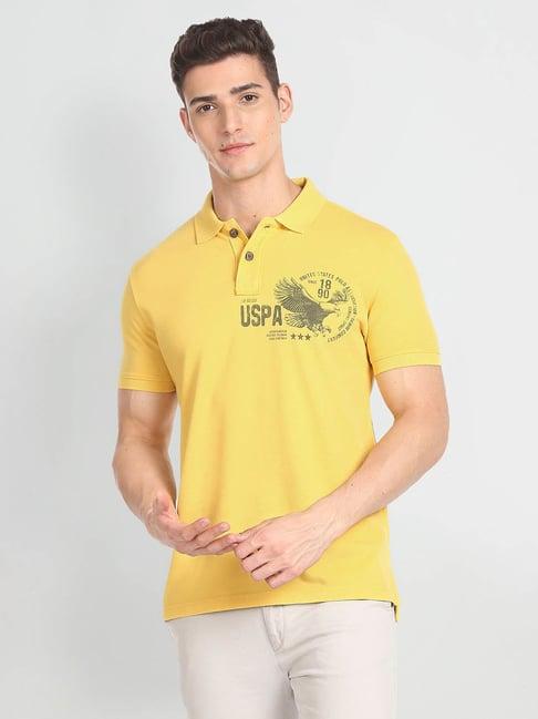 u.s. polo assn. denim co. yellow slim fit printed cotton polo t-shirt