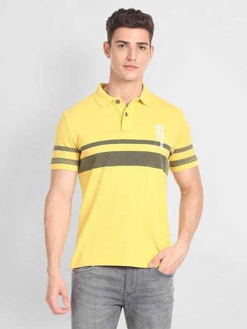 u.s. polo assn. denim co. yellow slim fit striped cotton polo t-shirt