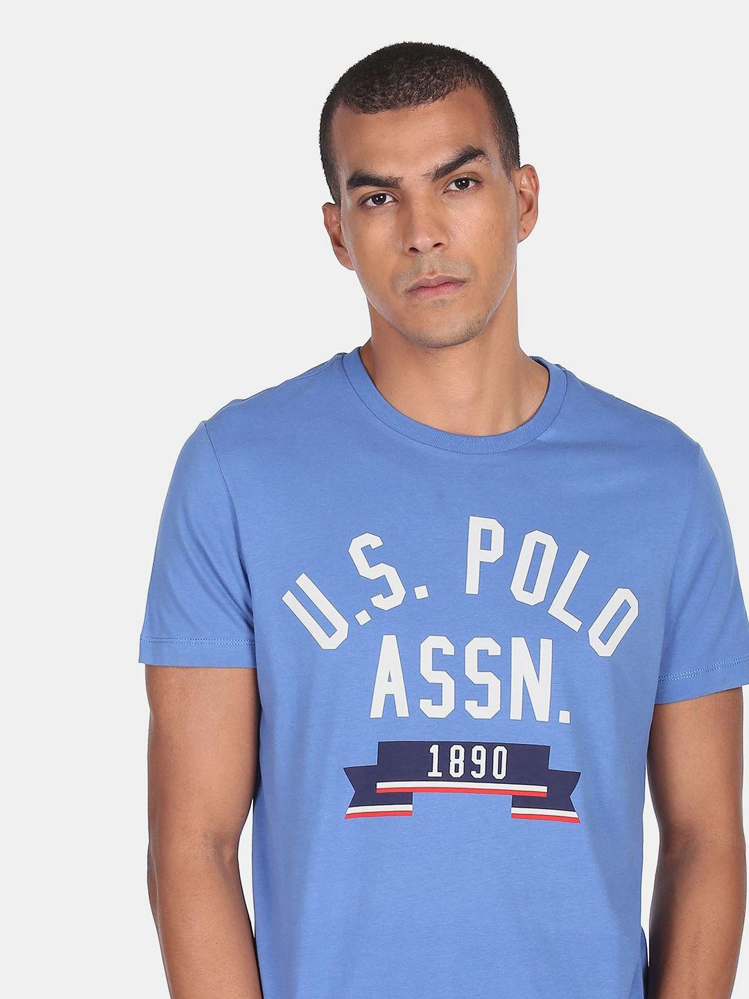 u.s. polo assn. denim co.men blue typography printed pure cotton t-shirt