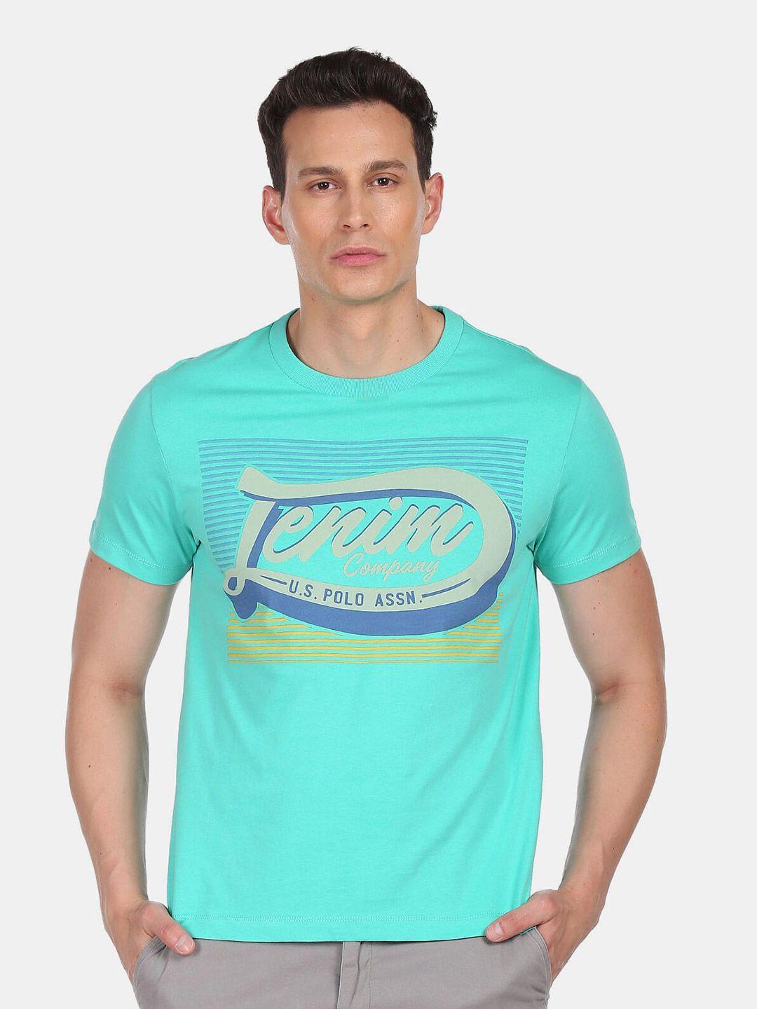 u.s. polo assn. denim co.men green & turquoise typography printed t-shirt