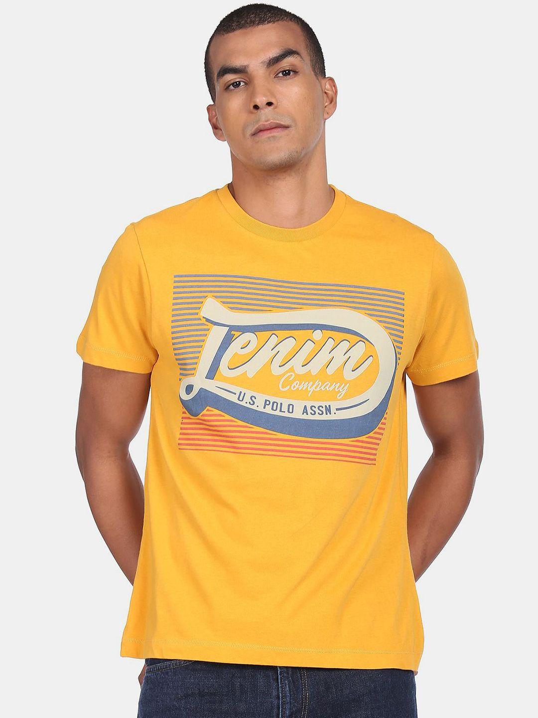 u.s. polo assn. denim co.men mustard yellow typography printed t-shirt
