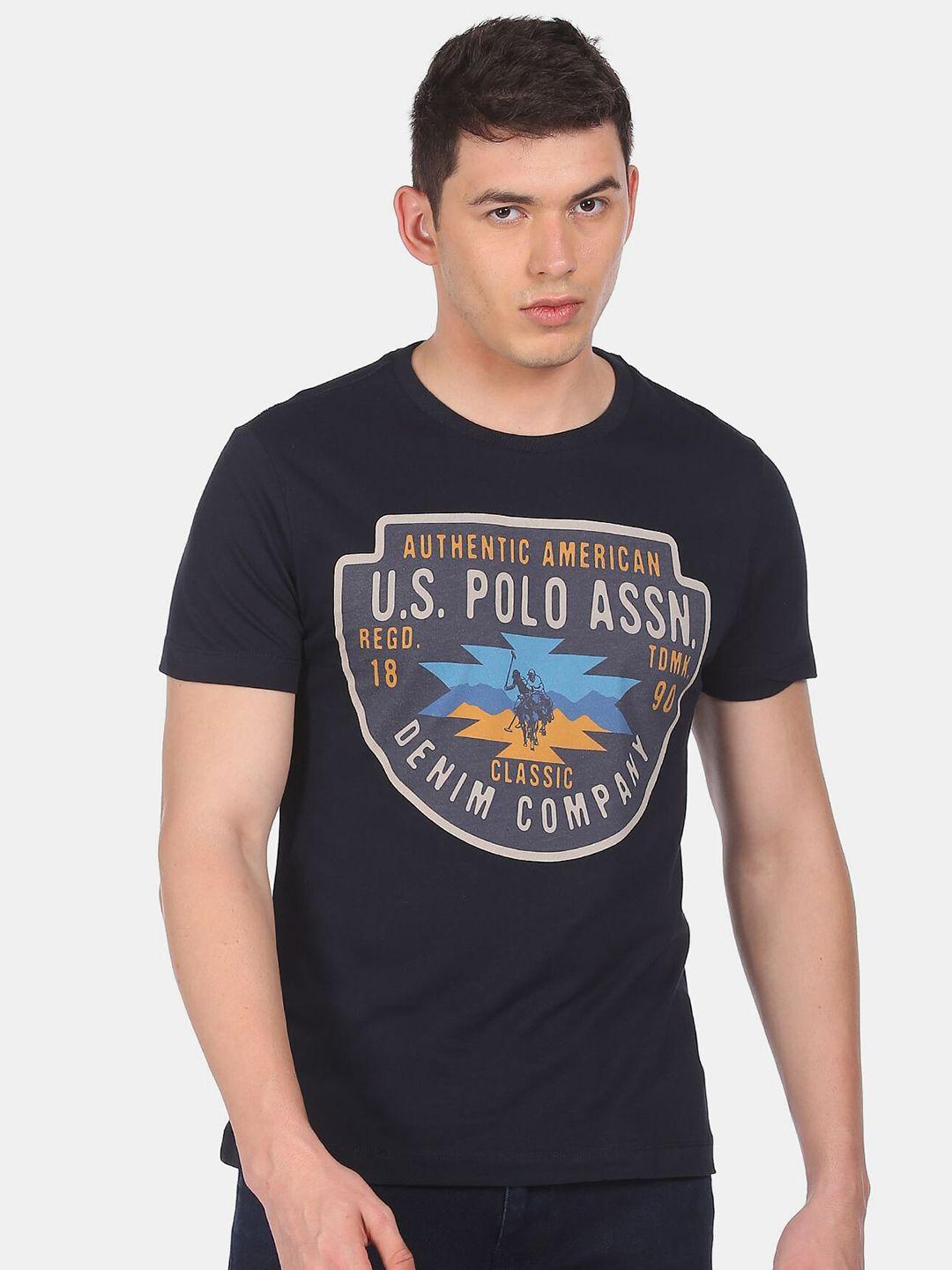 u.s. polo assn. denim co.men navy blue typography printed t-shirt plus size
