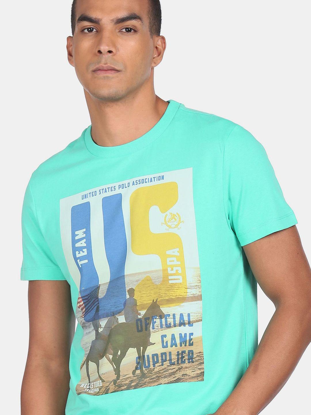 u.s. polo assn. denim co.men turquoise blue printed t-shirt