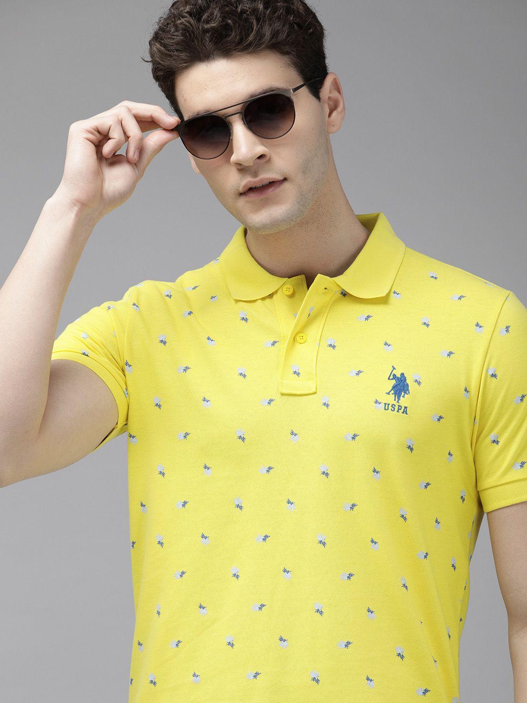 u.s. polo assn. floral printed embroidered polo collar pure cotton slim fit t-shirt