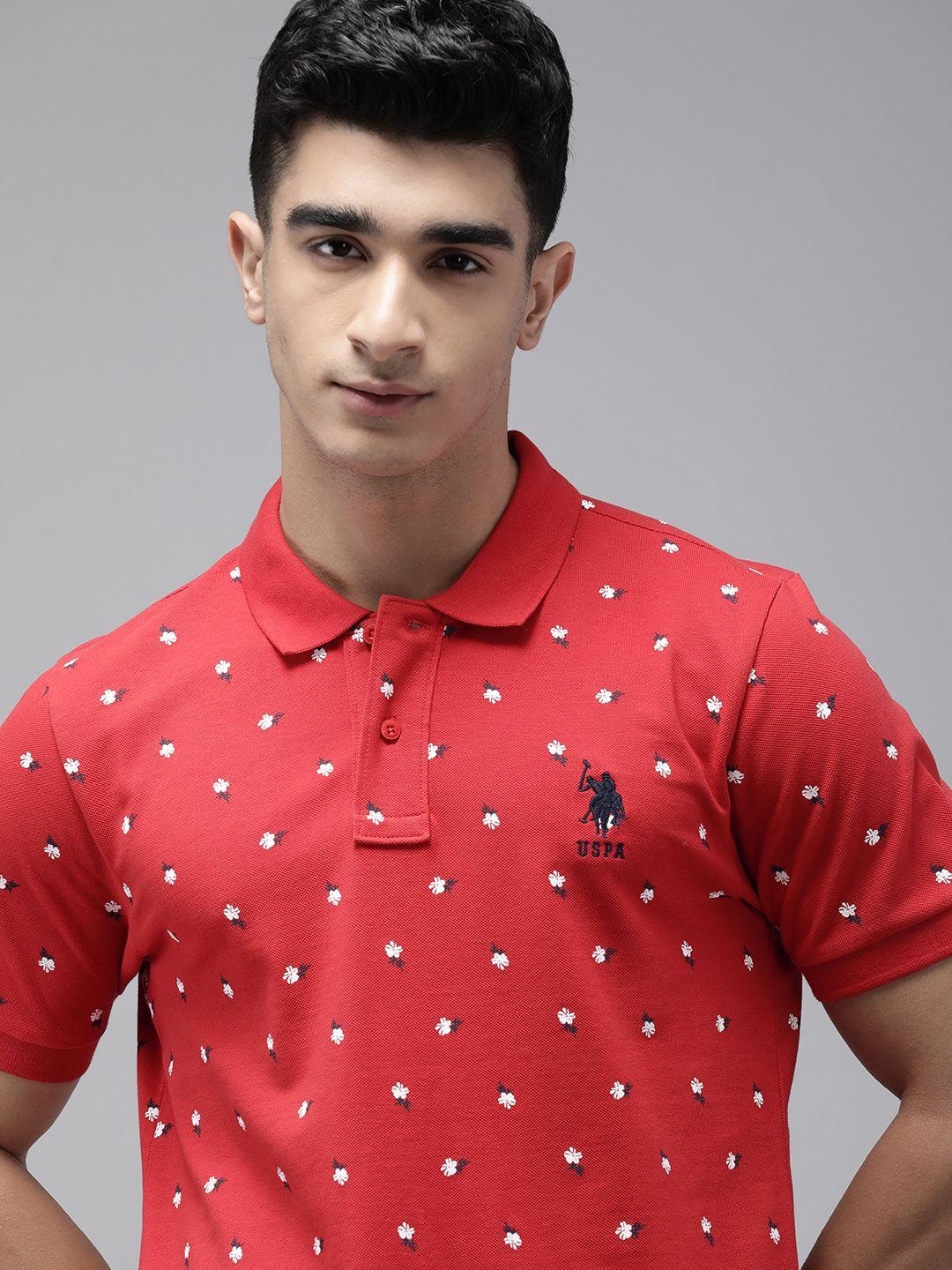 u.s. polo assn. floral printed polo collar pure cotton slim fit t-shirt