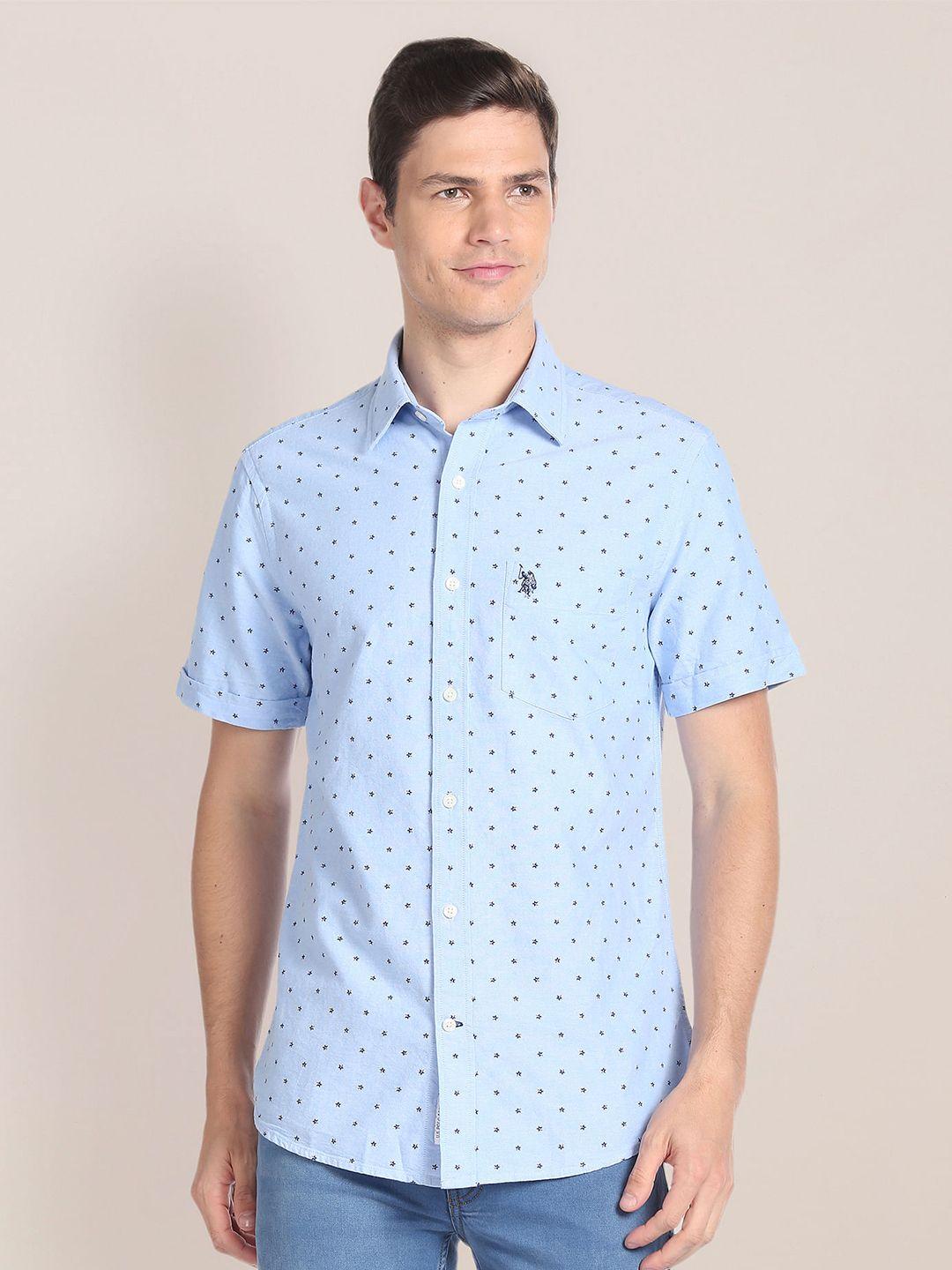 u.s. polo assn. geometric cutaway collar opaque printed pure cotton casual shirt