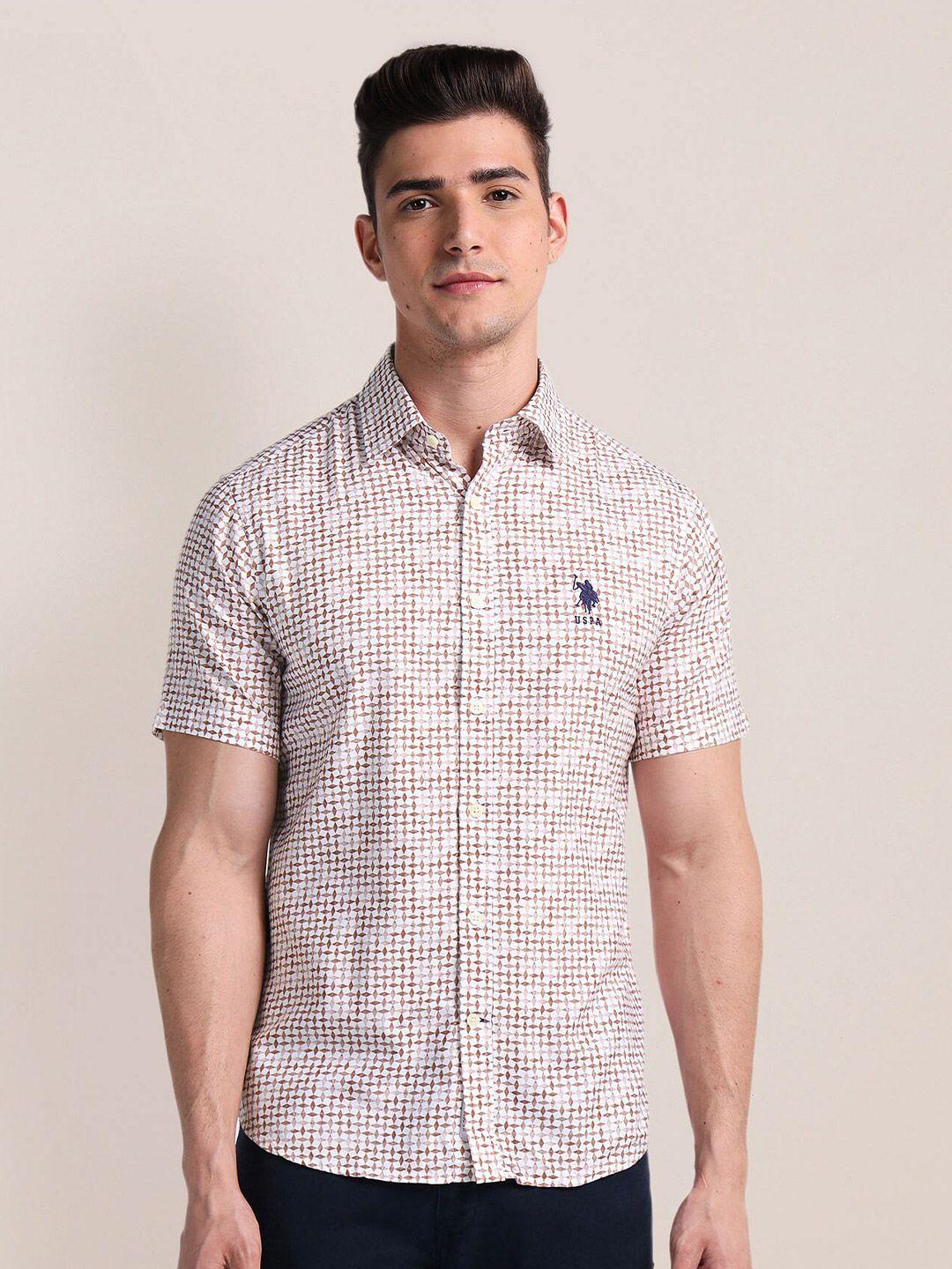 u.s. polo assn. geometric printed cotton opaque checked casual shirt
