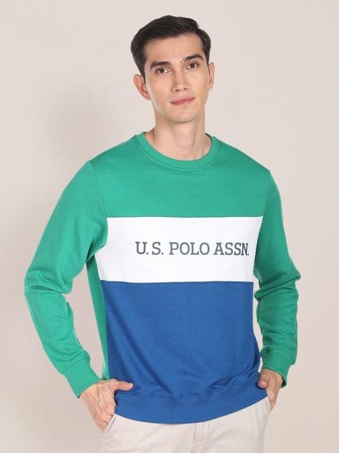 u.s. polo assn. green cotton regular fit colour block sweatshirt