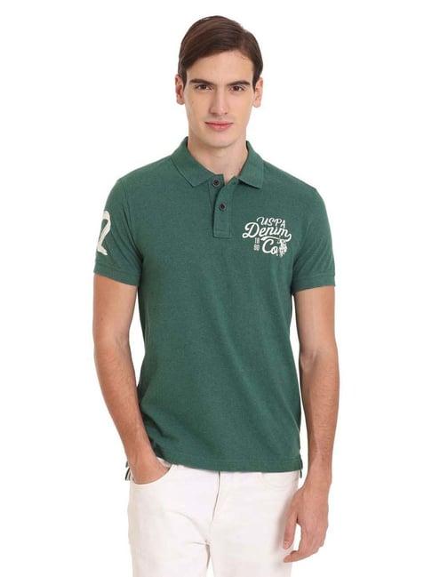 u.s. polo assn. green cotton regular fit printed polo t-shirt