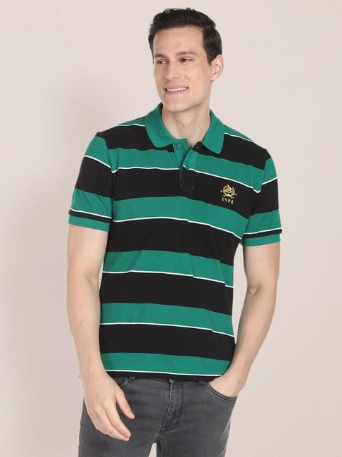 u.s. polo assn. green cotton regular fit striped polo t-shirt