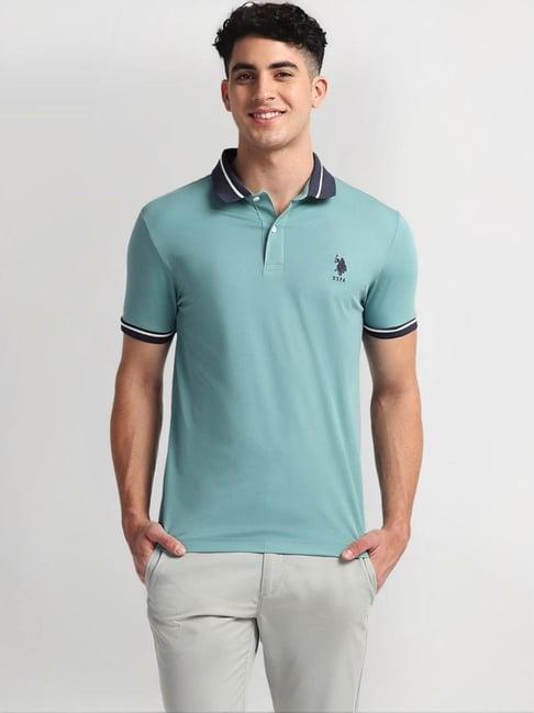 u.s. polo assn. green cotton slim fit polo t-shirt