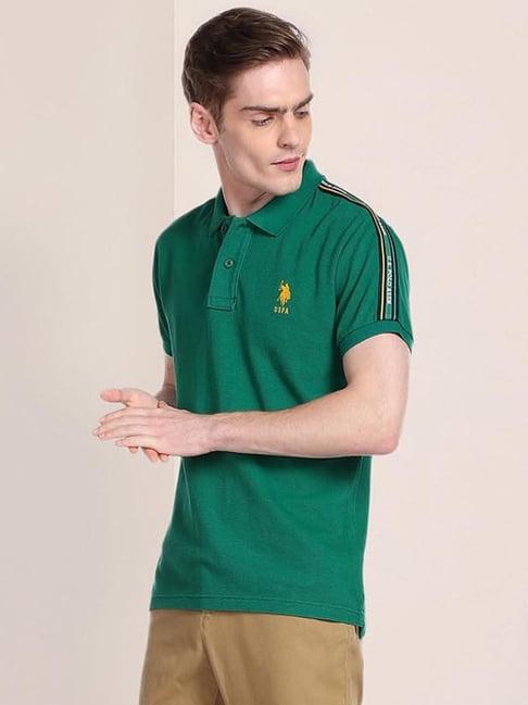 u.s. polo assn. green cotton slim fit printed polo t-shirt