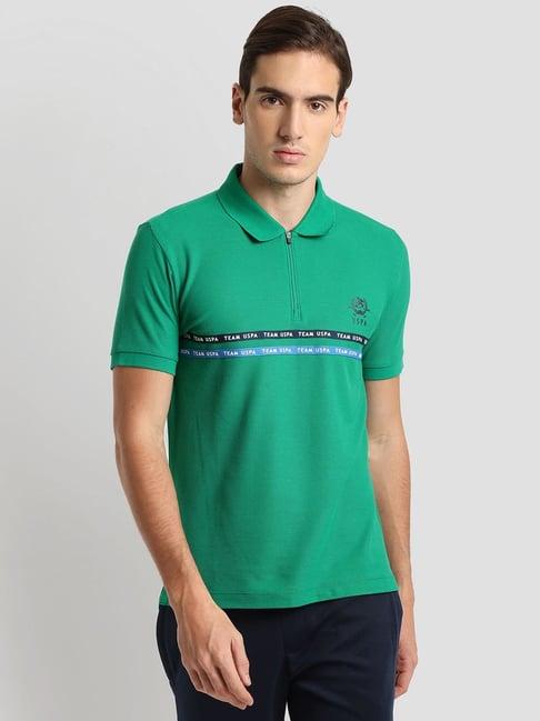 u.s. polo assn. green cotton slim fit printed sports polo