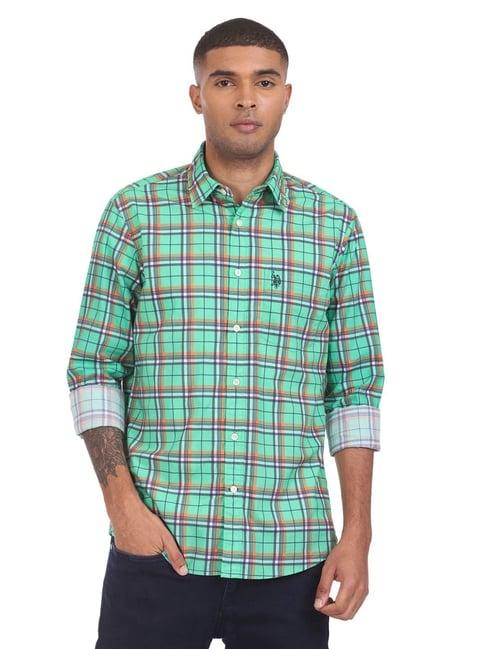 u.s. polo assn. green regular fit checks shirt