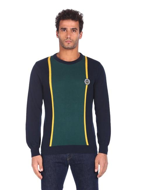 u.s. polo assn. green regular fit colour block sweater