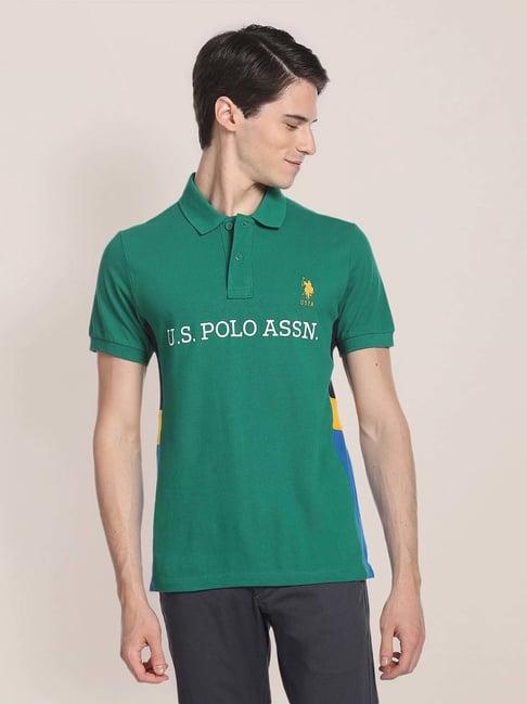 u.s. polo assn. green regular fit printed cotton polo t-shirt