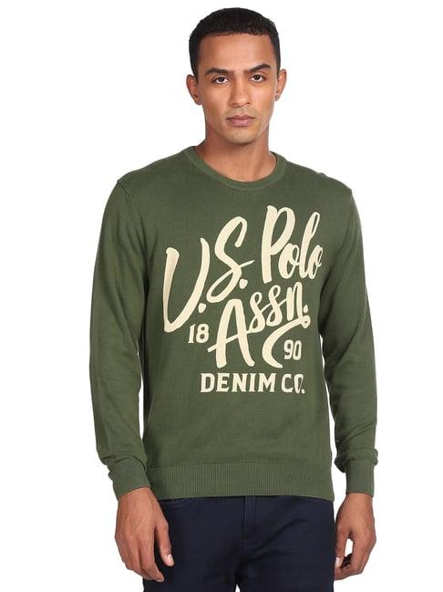 u.s. polo assn. green regular fit printed sweater