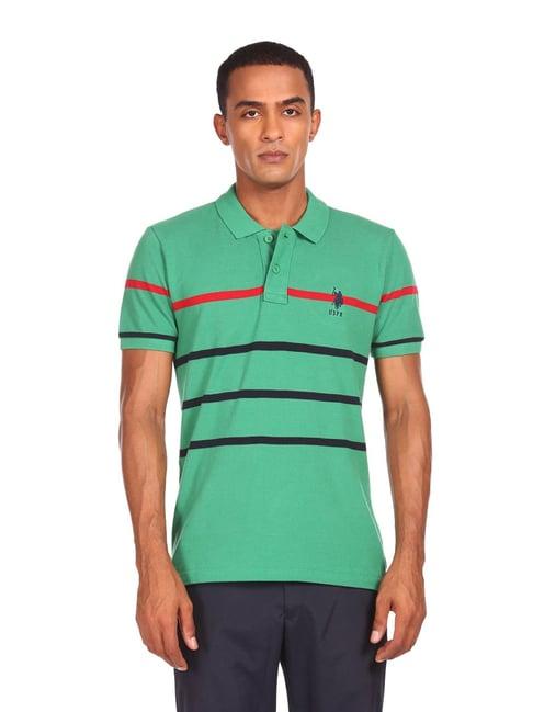 u.s. polo assn. green regular fit striped polo t-shirt