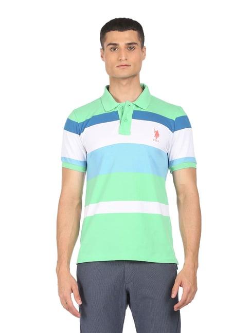 u.s. polo assn. green regular fit striped polo t-shirt