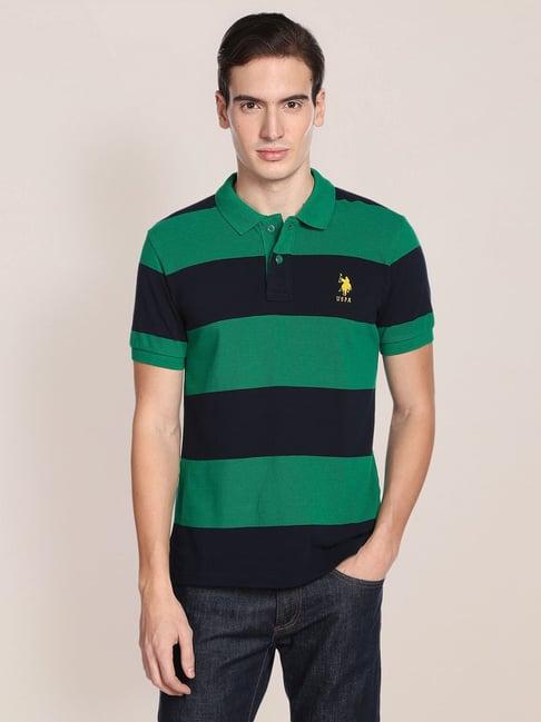 u.s. polo assn. green slim fit striped cotton polo t-shirt