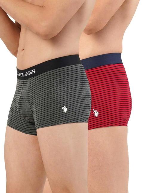 u.s. polo assn. grey & red cotton regular fit striped trunks - pack of 2