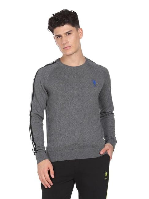 u.s. polo assn. grey cotton regular fit heathered sweater