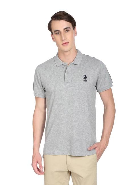 u.s. polo assn. grey cotton regular fit polo t-shirt