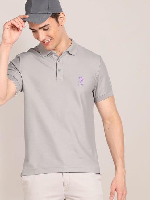 u.s. polo assn. grey cotton slim fit polo t-shirt