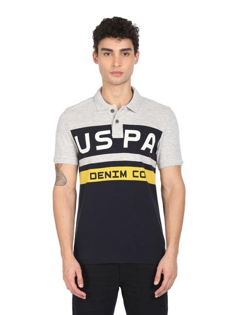 u.s. polo assn. grey regular fit colour block polo t-shirt