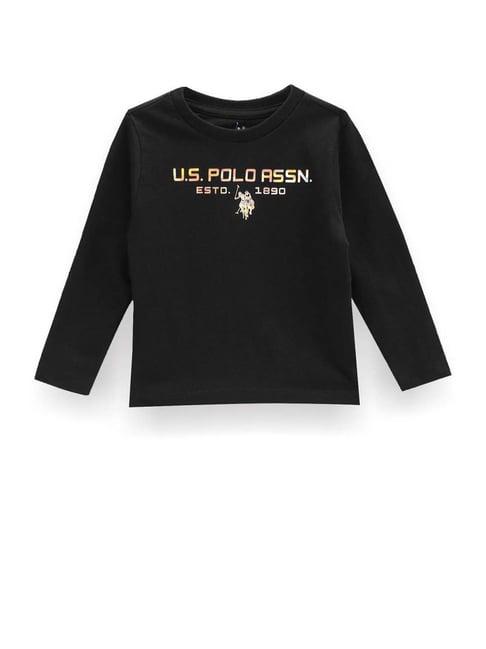 u.s. polo assn. kids black cotton printed full sleeves t-shirt