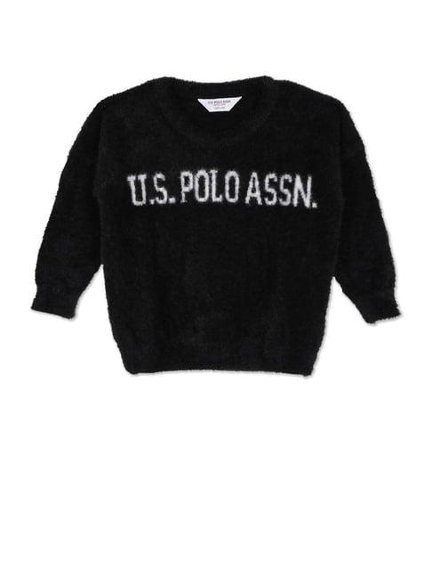 u.s. polo assn. kids black self design full sleeves sweater