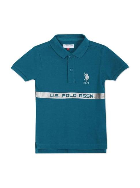 u.s. polo assn. kids blue cotton printed polo t-shirt