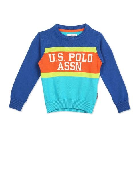 u.s. polo assn. kids blue self design full sleeves sweater
